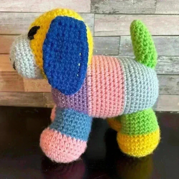 Crochet 8” Puppy Dog Plush Toy Stuffed Animal Handmade Rainbow Multicolor - Picture 2 of 9
